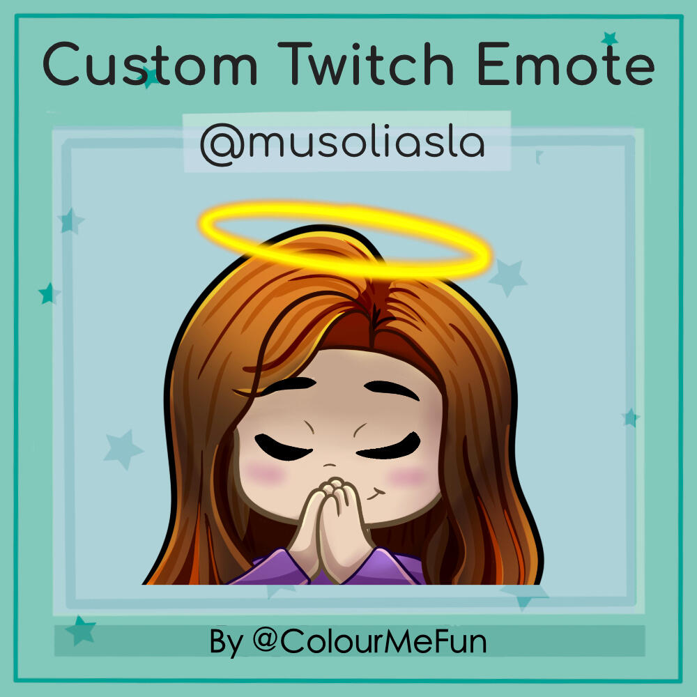 Custom Twitch emote for Musoliasla of herself as a angel chibi character.