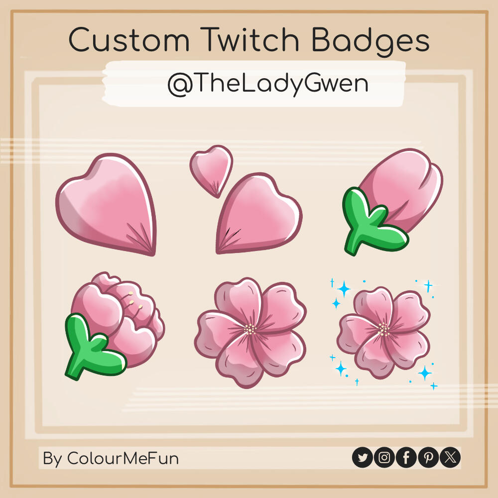 Custom Twitch sub badges in the theme of the sakura flowers.
